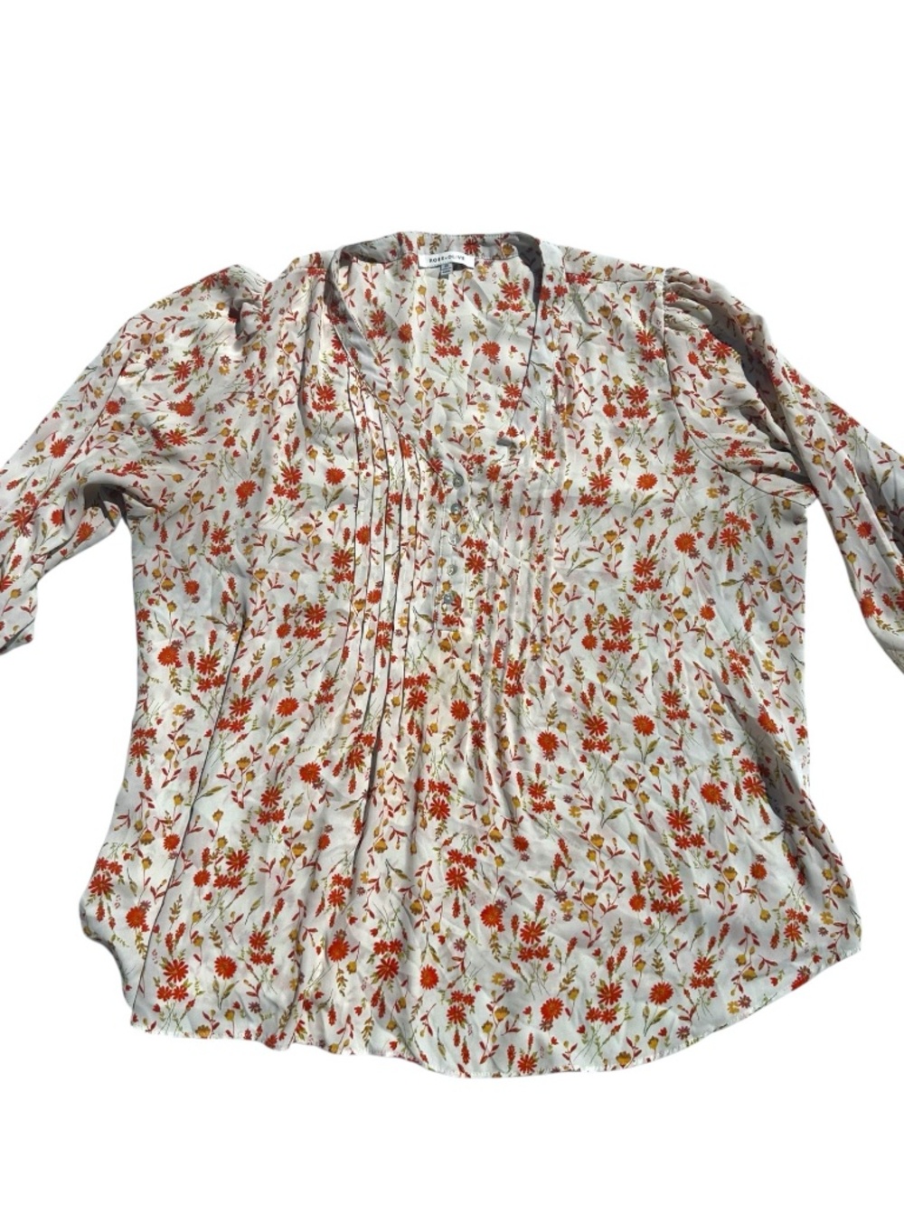 Rose + Olive Floral Pleated Front Blouse Orange Yellow 2X NWOT